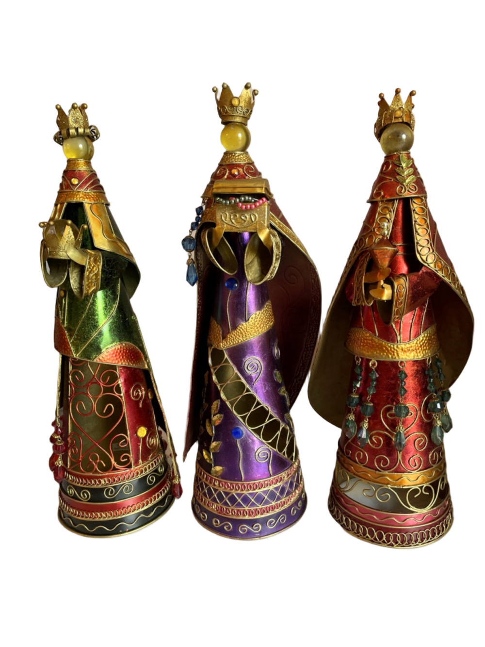 Vintage Bombay Co. Metal Jeweled Beads Christmas Maji Nativity 3 Wise Men Boxed